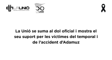 La Unió se suma al dol oficial i mostra el seu suport per les víctimes del temporal i de l’accident d’Adamuz
