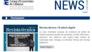 Nova edició de la newsletter del Col·legi d'Economistes de Catalunya