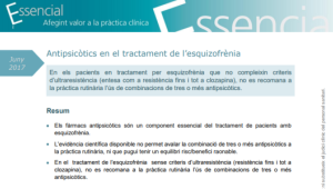 Nova recomanació del Projecte Essencial: 'Antipsicòtics en el tractament de l'esquizofrènia'