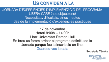 El 17 de novembre, Jornada d’Experiències d’Implementació del Programa Libera-Care