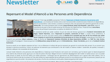 Newsletter sobre la presentació de ‘Repensant el Model d'Atenció a les Persones amb Dependència’